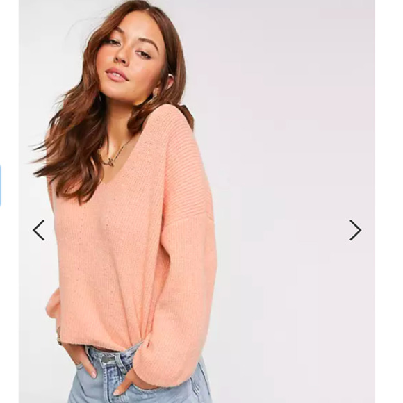 ASOS Sweaters - ASOS DESIGN Fluffy V Neck Ribbed Sweater 2 pink